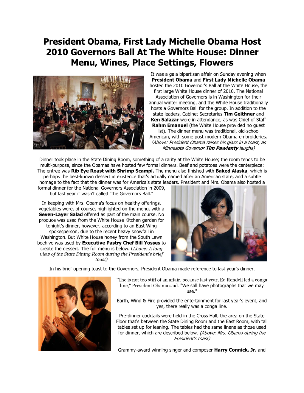 President Obama, First Lady Michelle Obama Host 2010 Governors Ball