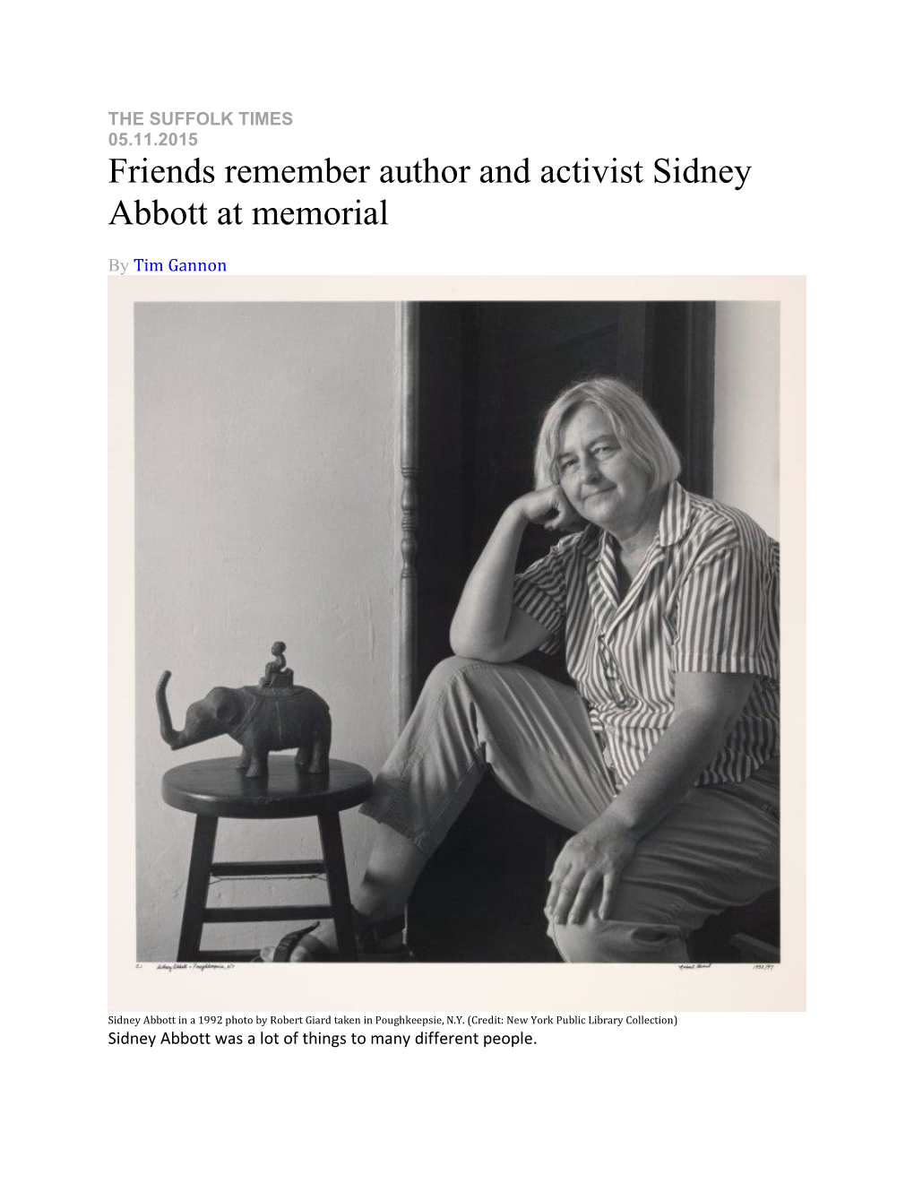 Friends Remember Author and Activist Sidney Abbott at Memorial