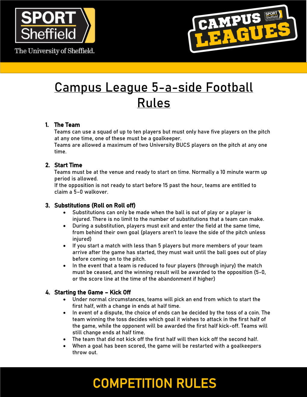 COMPETITION RULES Campus League 5-A-Side