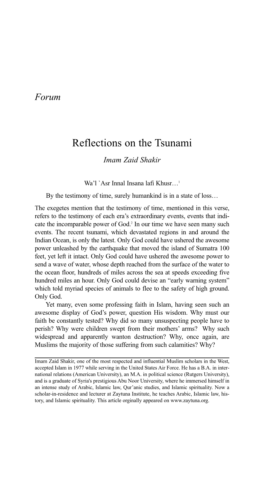 Reflections on the Tsunami Imam Zaid Shakir