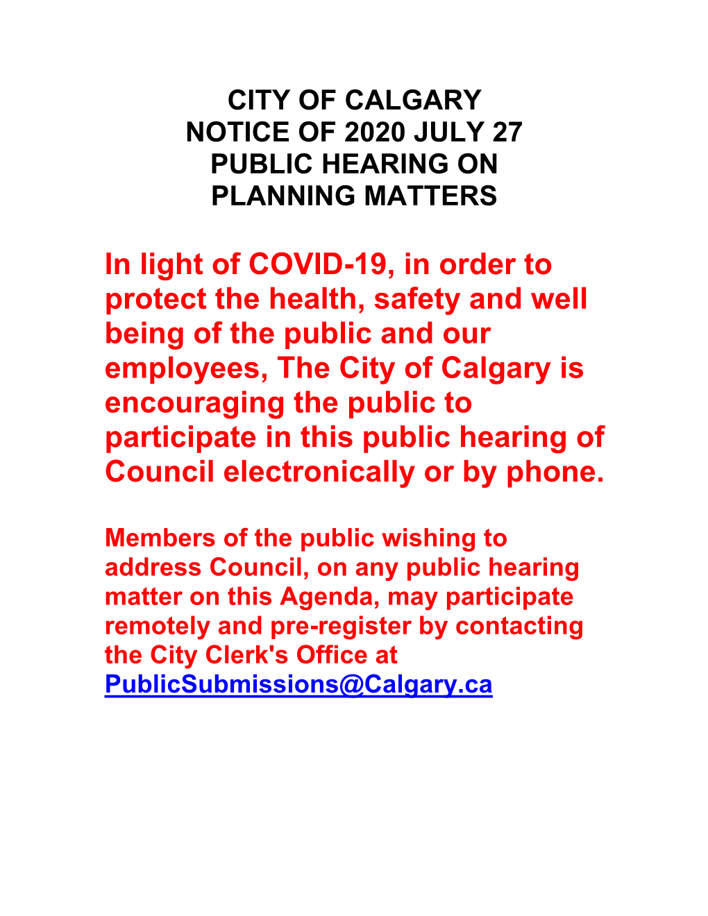 Public Hearing on Planning Matters: Monday, July 27, 2020