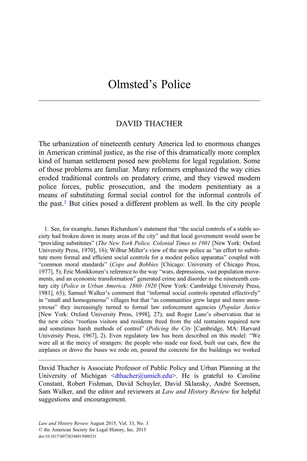 Olmsted's Police