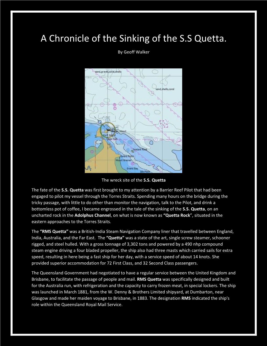 A Chronicle of the Sinking of the S.S Quetta