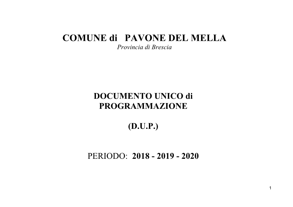 COMUNE Di PAVONE DEL MELLA Provincia Di Brescia