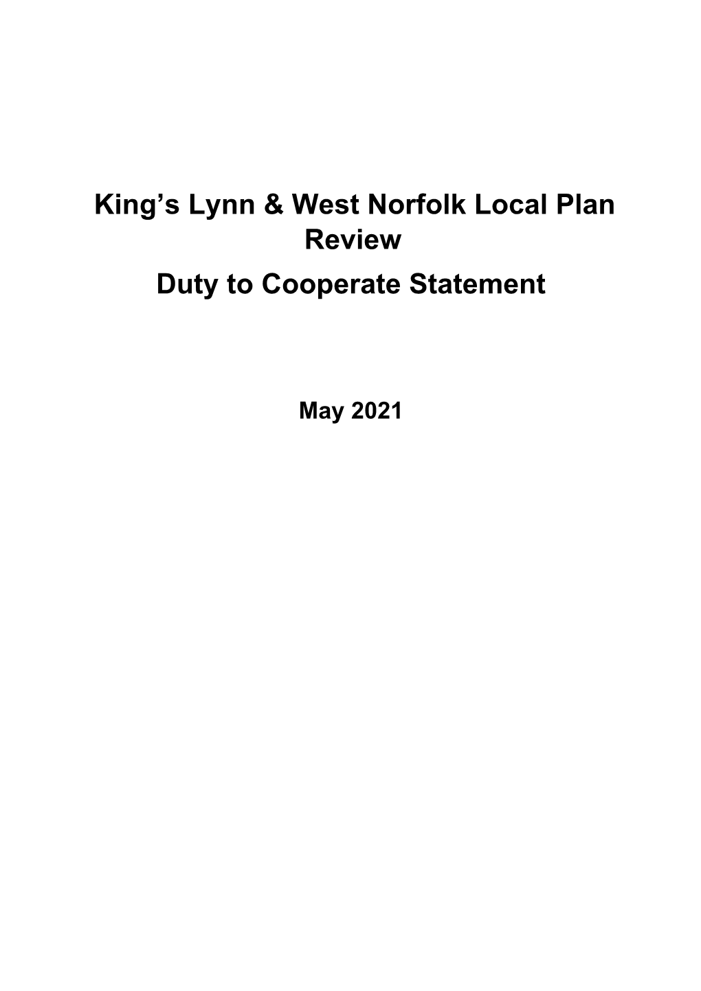 Local Plan Review Duty to Cooperate Statement