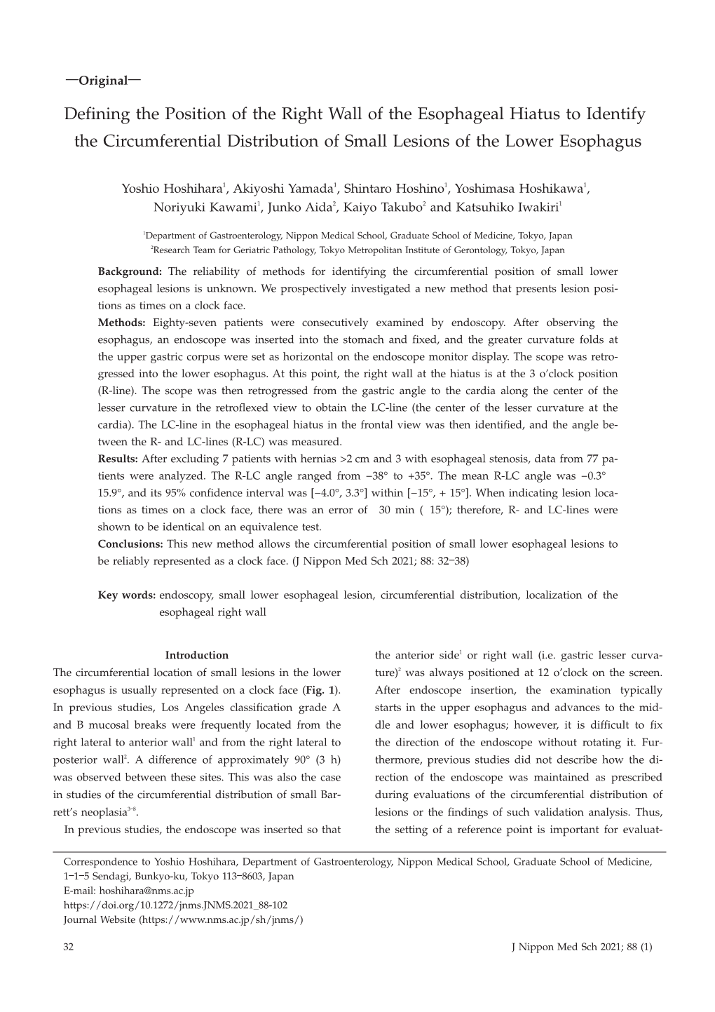 Defining the Position of the Right Wall of the Esophageal Hiatus to Identify the Circumferential Distribution of Small Lesions of the Lower Esophagus