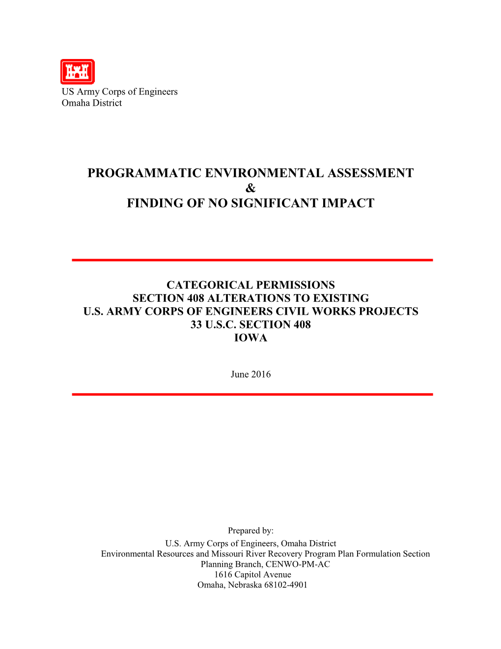 Programmatic Environmental Assessment & Finding of No