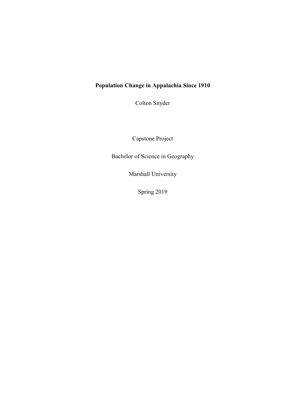Population Change in Appalachia Since 1910 Colton Snyder