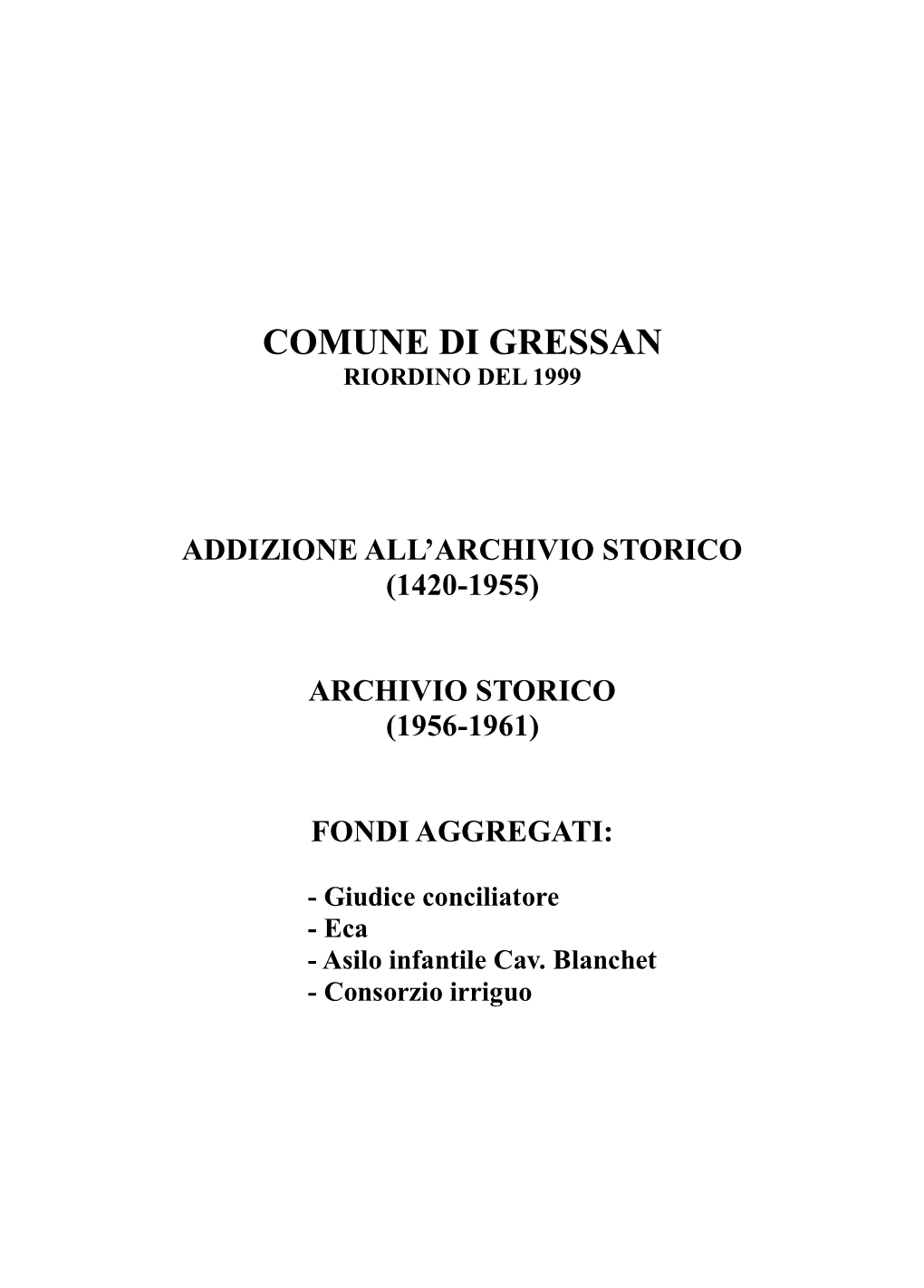 Archivio Storico Del Comune Di Gressan