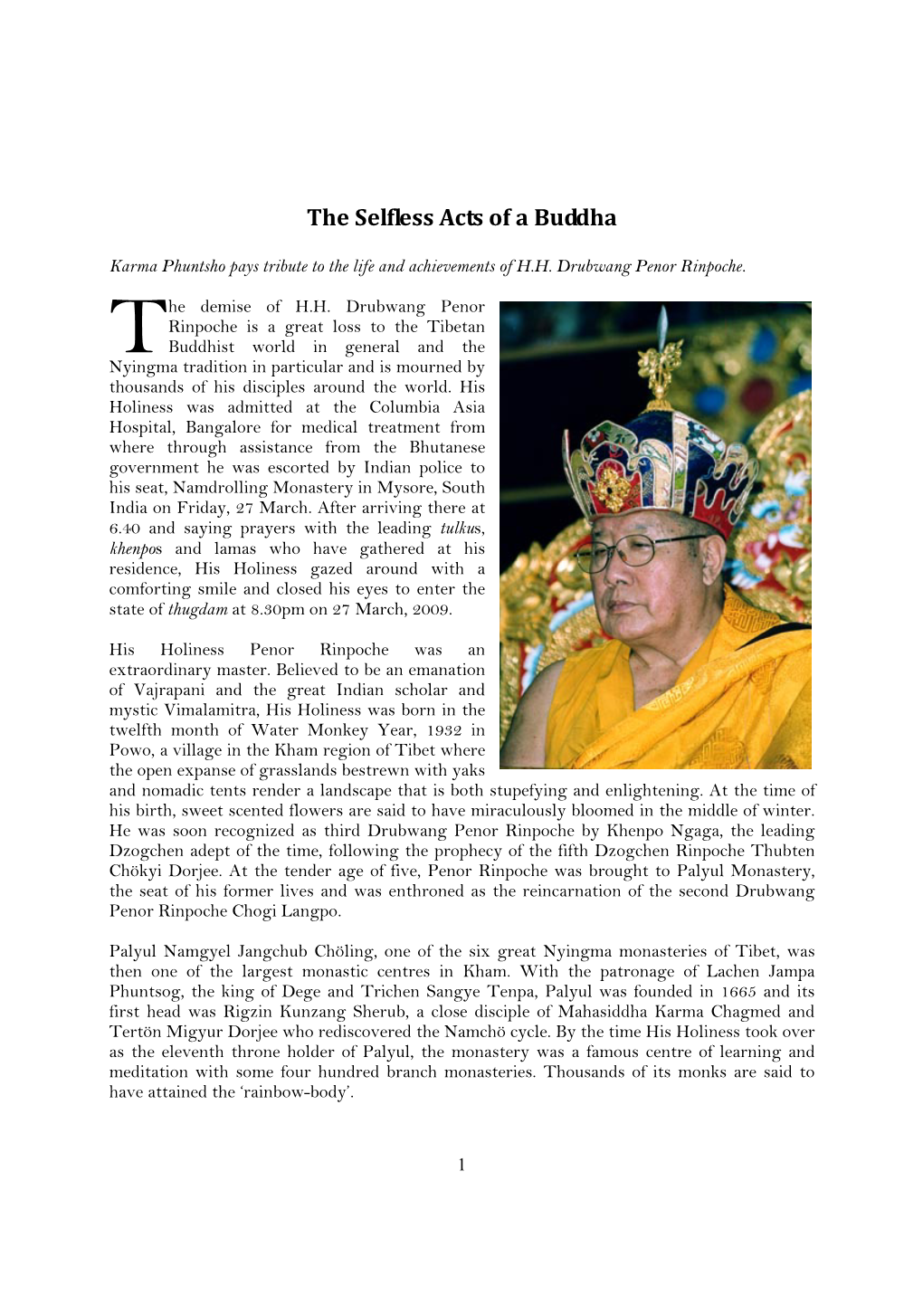 The Selfless Acts of a Buddha