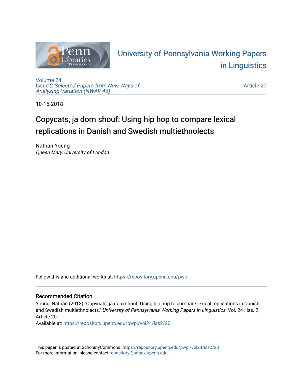 Using Hip Hop to Compare Lexical Replications in Danish and Swedish Multiethnolects