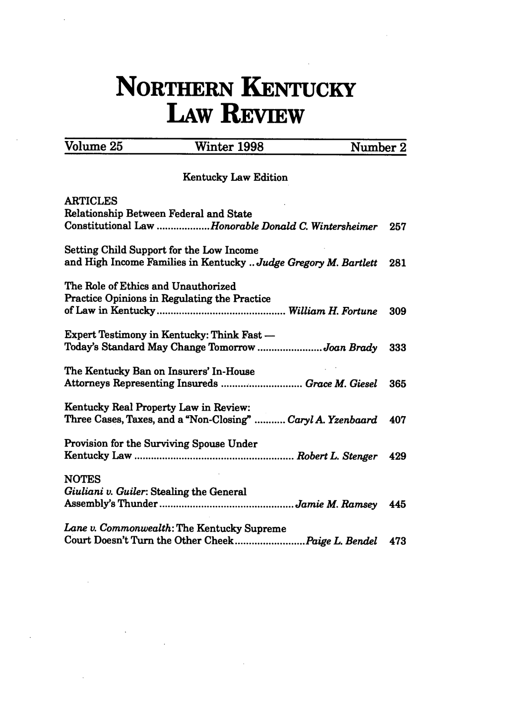 Law Review Volume 25 Winter 1998 Number 2