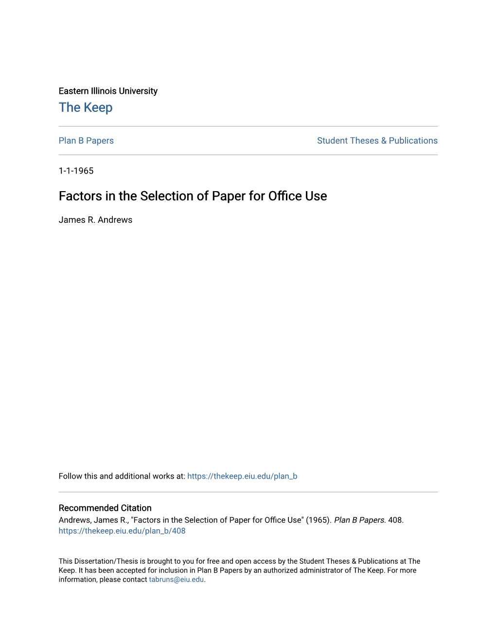 Factors in the Selection of Paper for Office Use