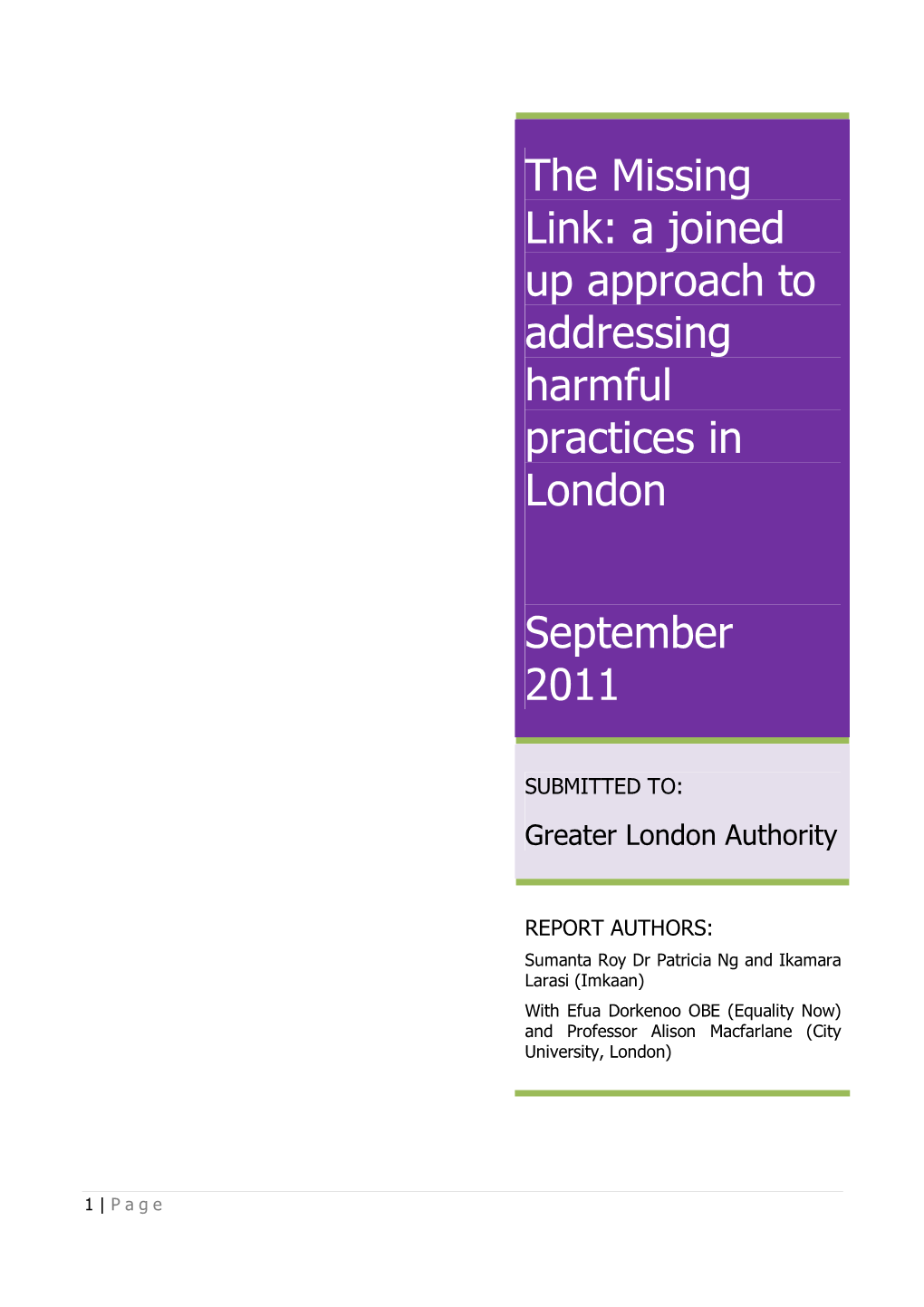 The Missing Link: a Joined up Approach to Addressing Harmful Practices in London
