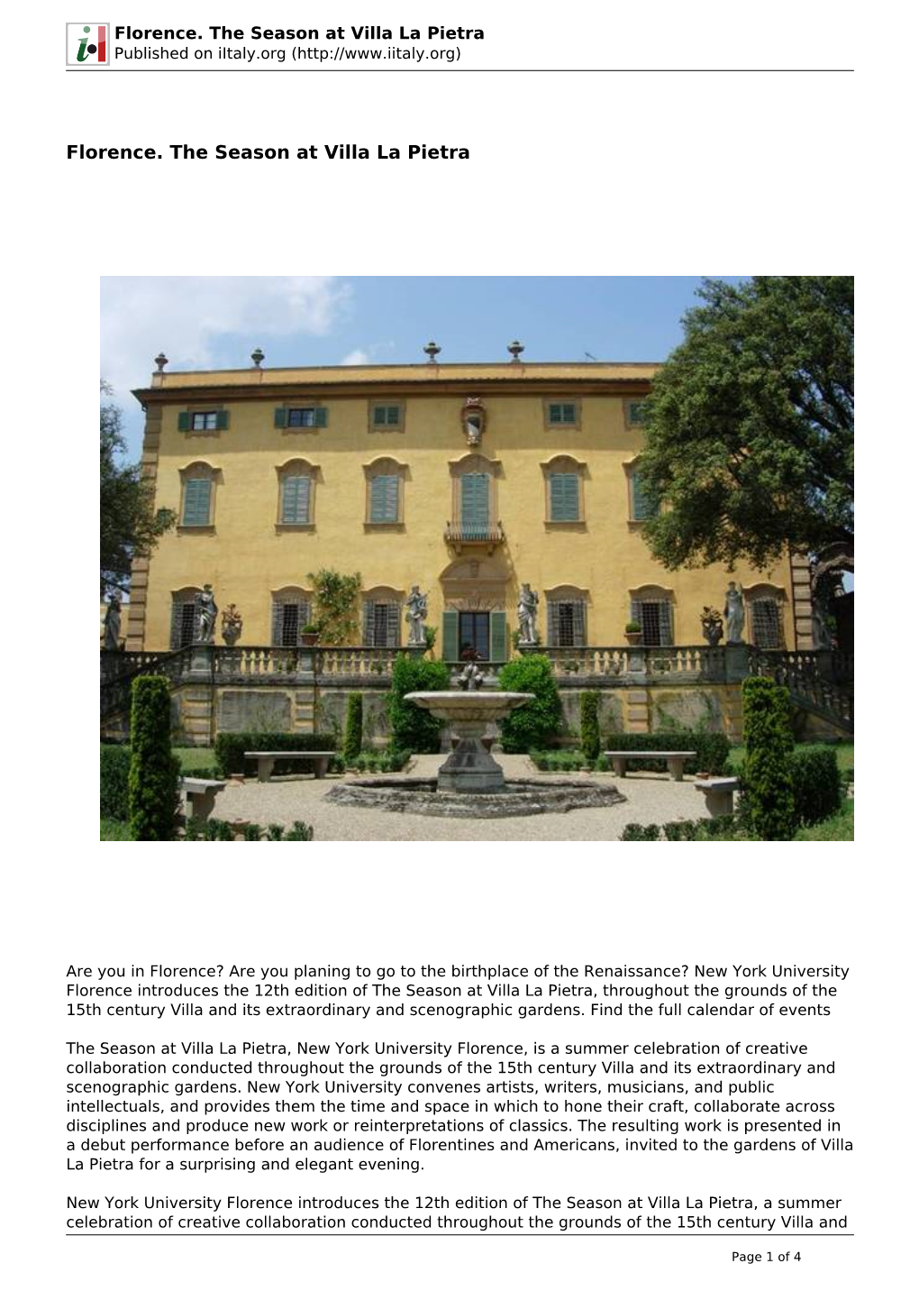 Florence. the Season at Villa La Pietra Published on Iitaly.Org (