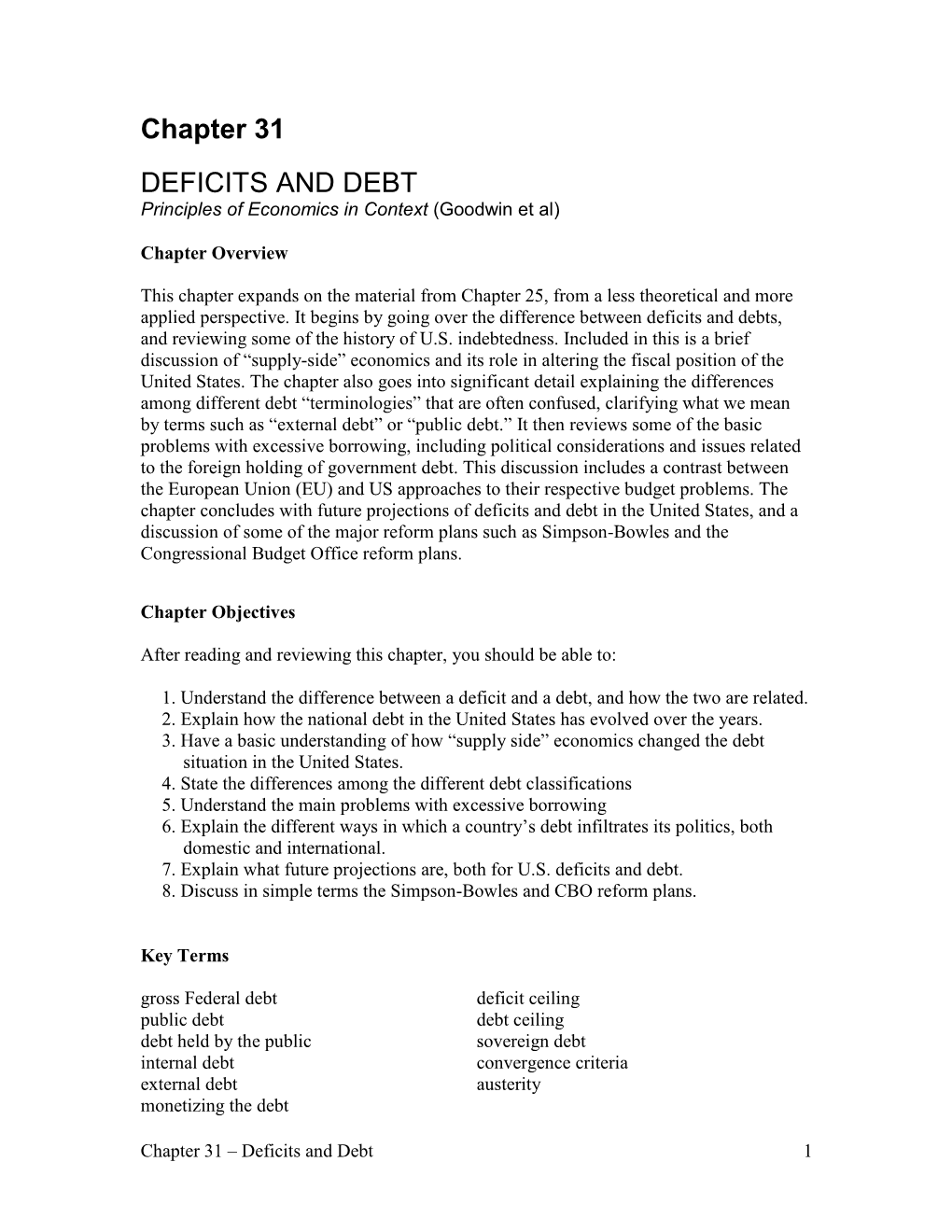 Chapter 31 DEFICITS and DEBT