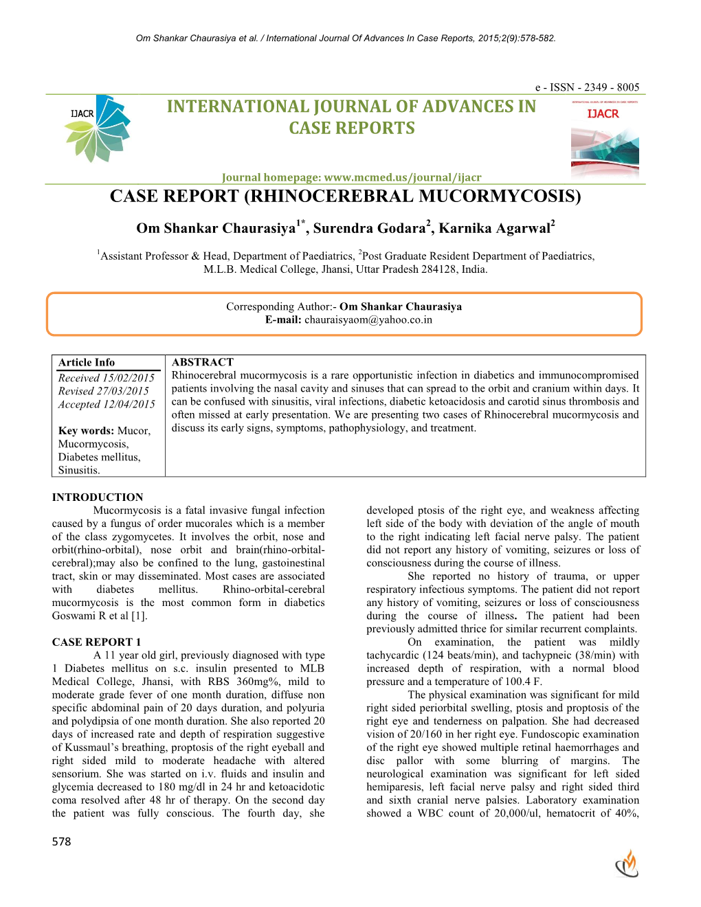 Rhinocerebral Mucormycosis)