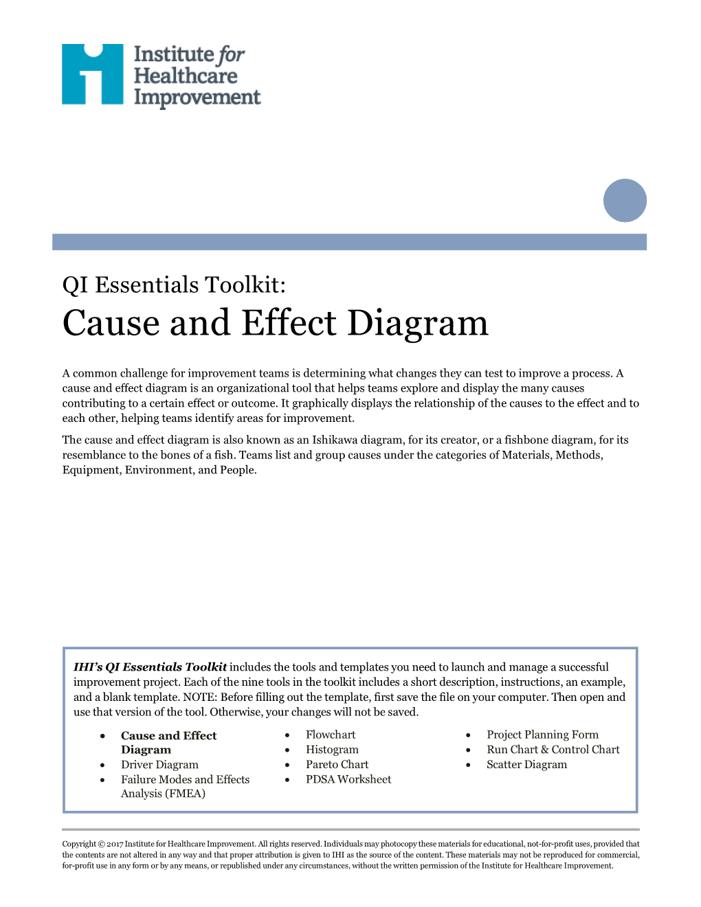 QI Essentials Toolkit: Cause and Effect Diagram