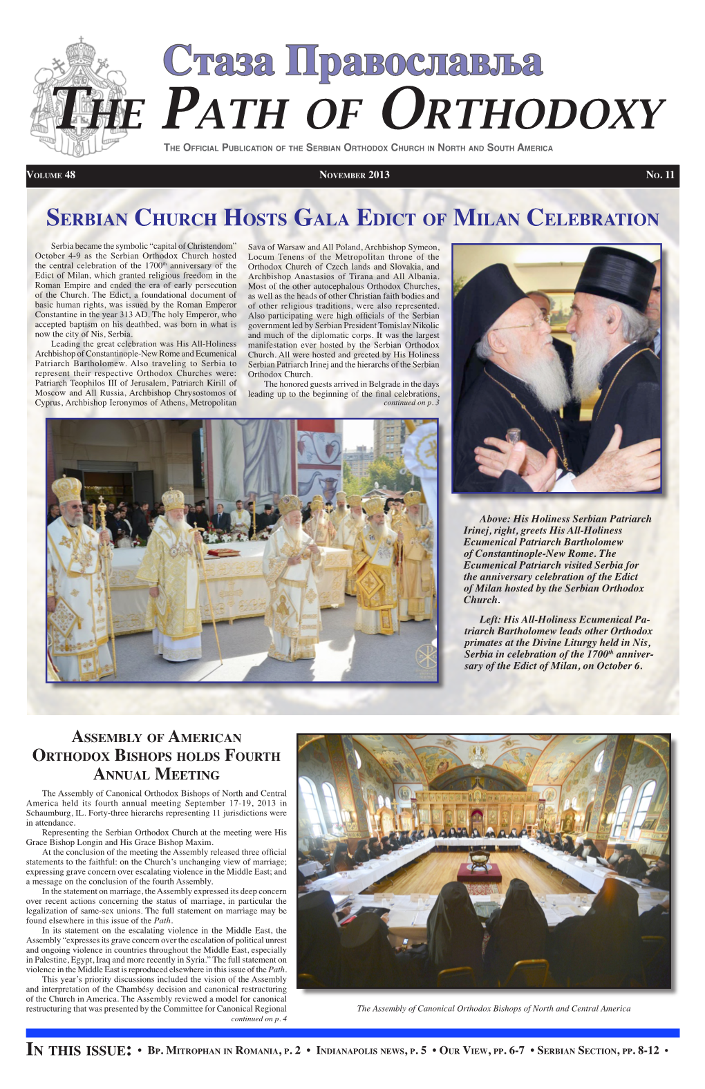 Стаза Православља the Path of Orthodoxy the Official Publication of the Serbian Orthodox Church in North and South America