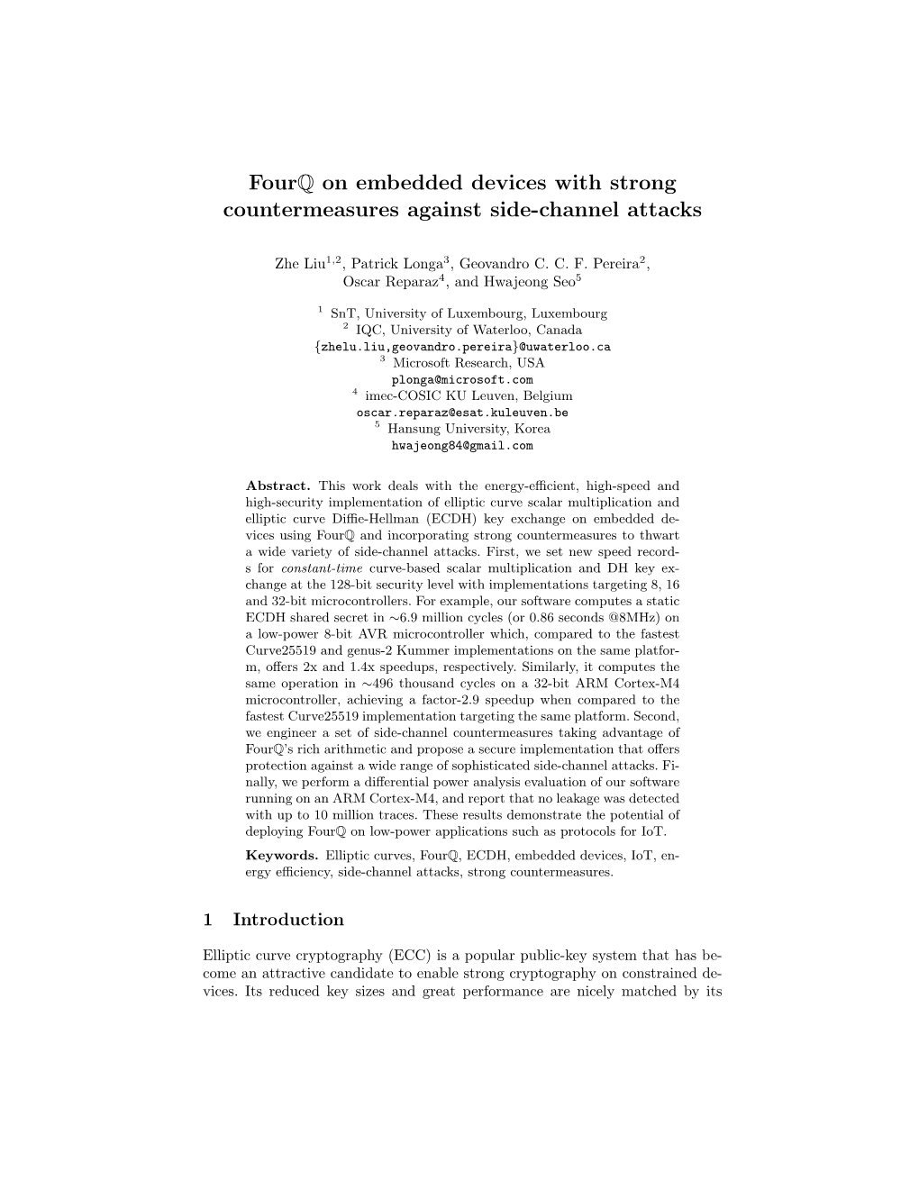 Fourq on Embedded Devices with Strong Countermeasures Against Side-Channel Attacks