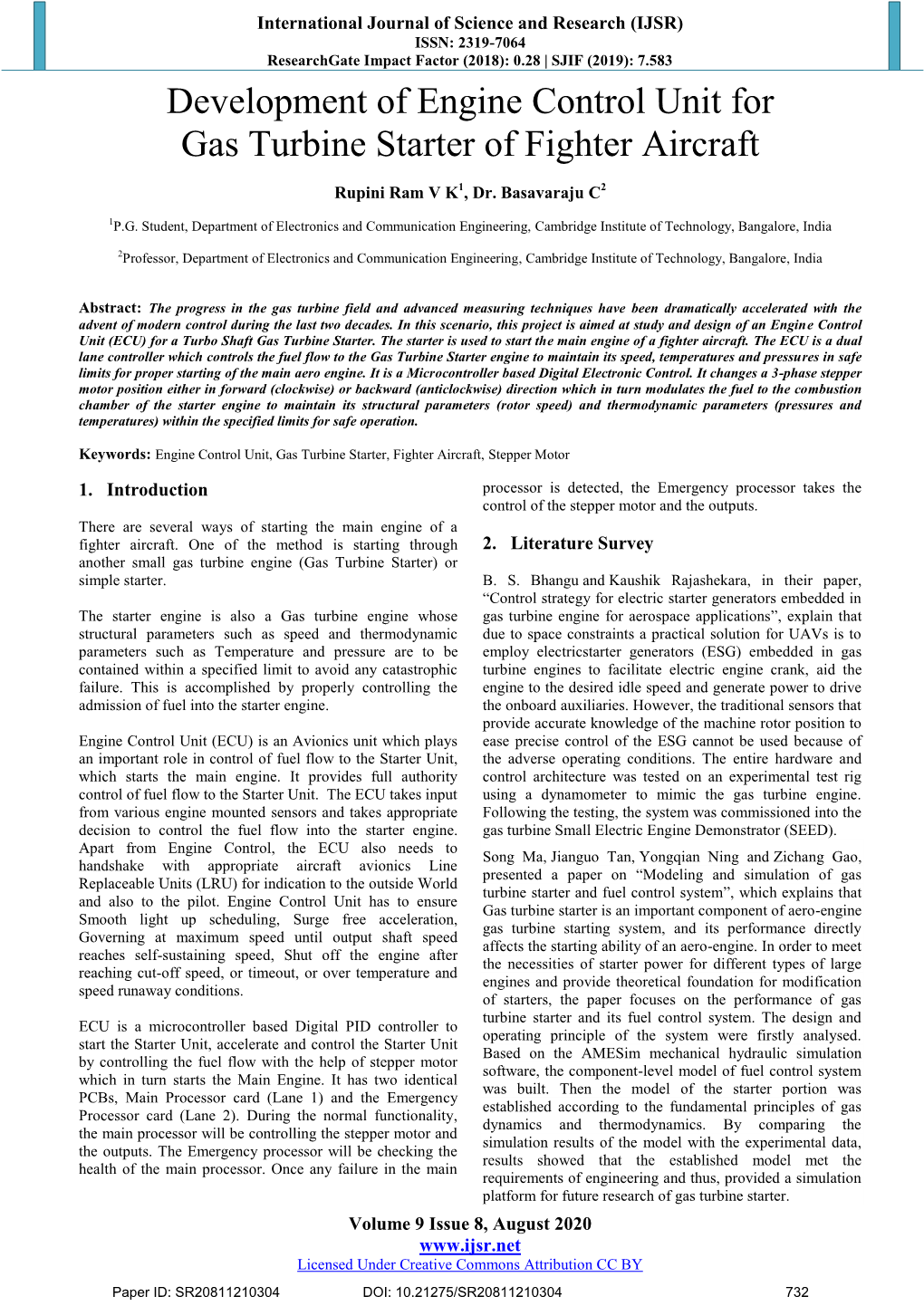 Development of Engine Control Unit for Gas Turbine Starter of Fighter Aircraft