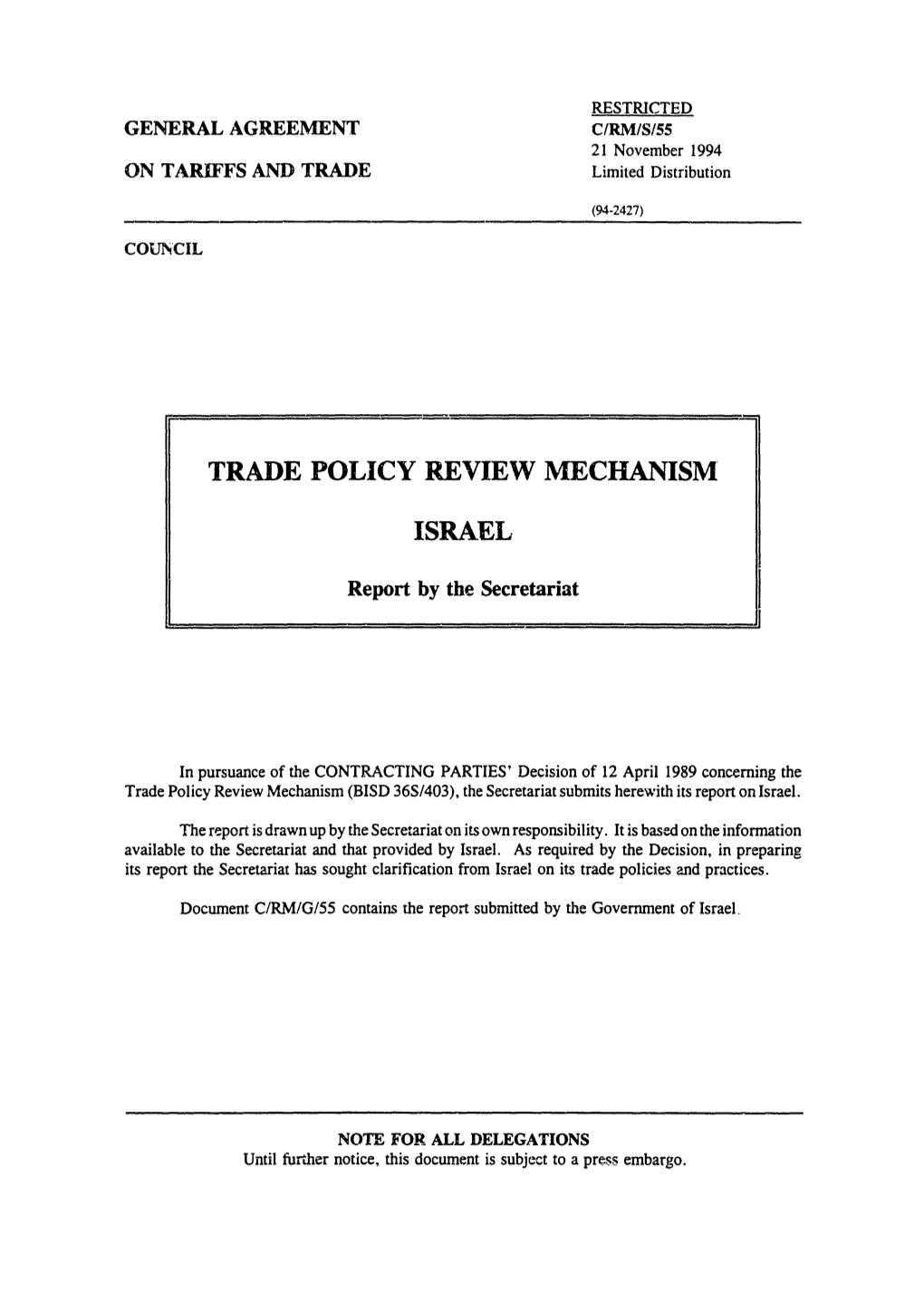 Trade Policy Review Mechanism Israel