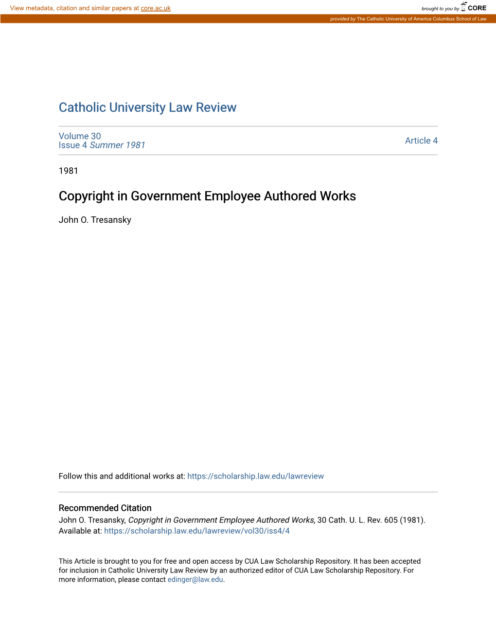 Copyright in Government Employee Authored Works