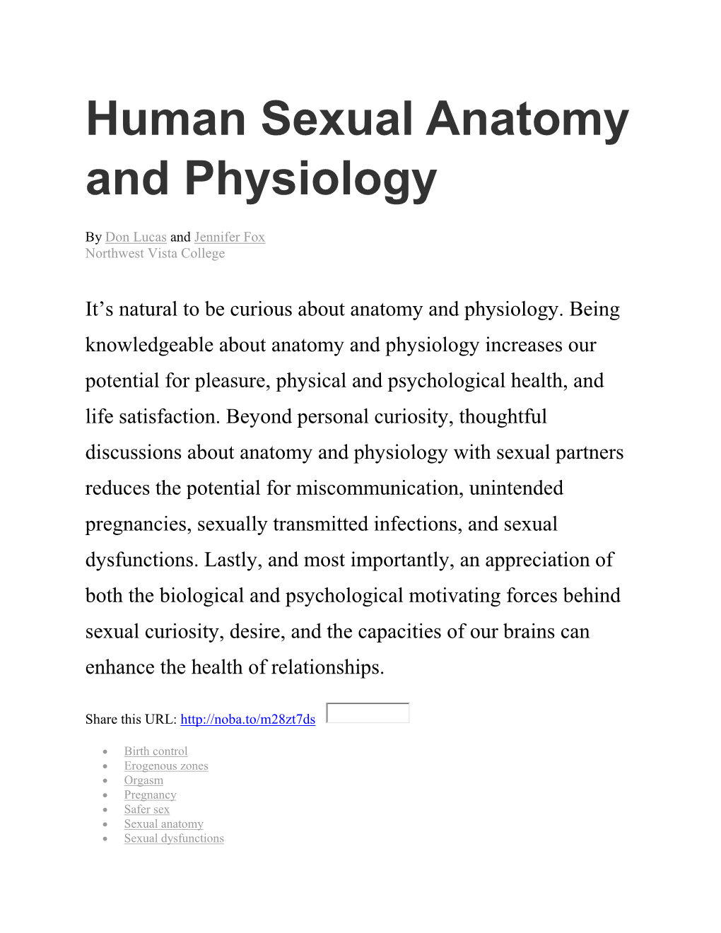 Human Sexual Anatomy and Physiology