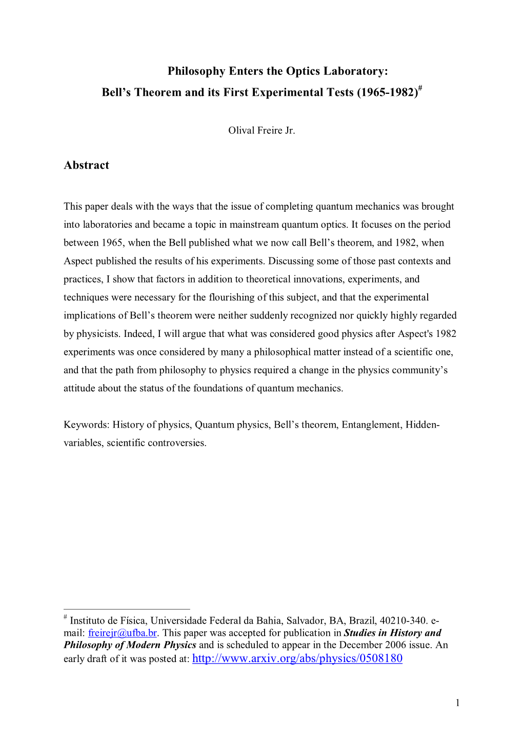 Bell's Theorem and Its First Experimental Tests