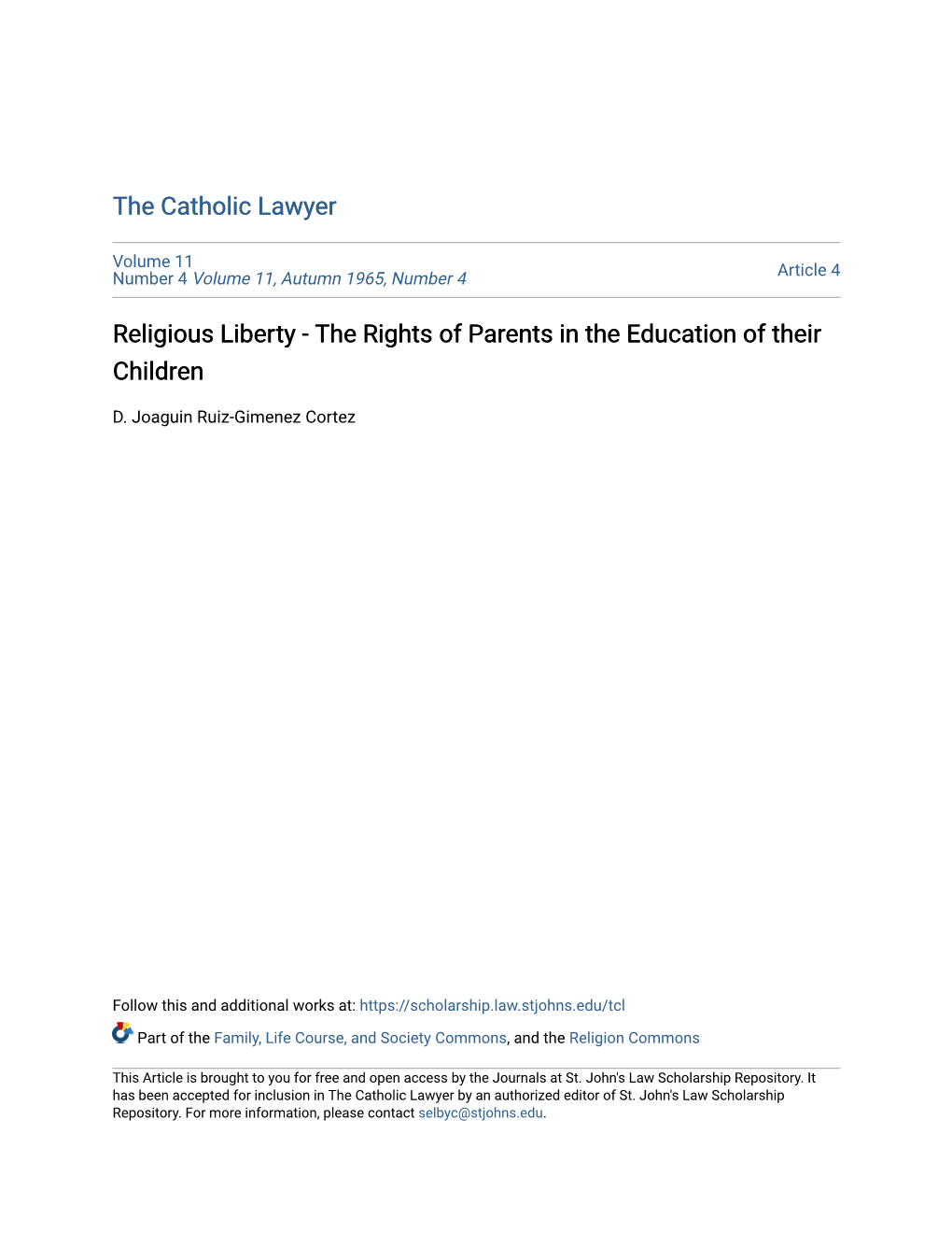 Religious Liberty - the Rights of Parents in the Education of Their Children