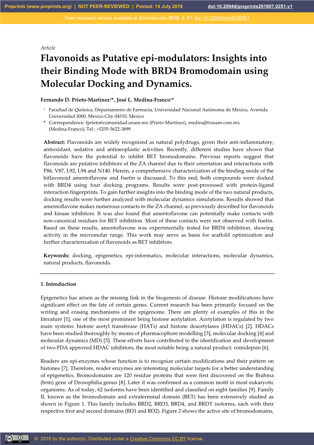 Insights Into Their Binding Mode with BRD4 Bromodomain Using Molecular Docking and Dynamics