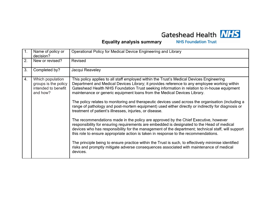 Equality Analysis Summary