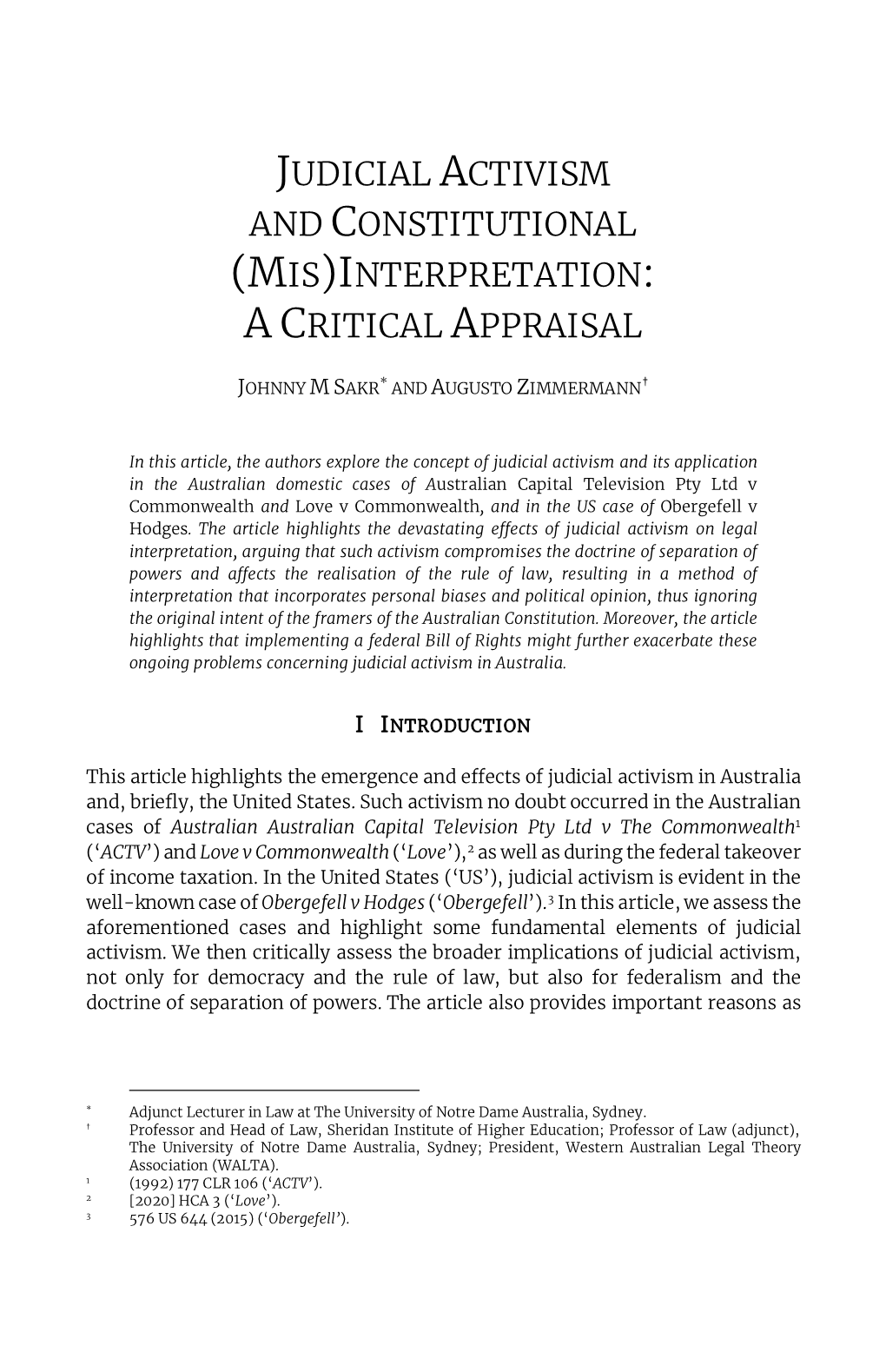 Judicial Activism and Constitutional (Mis)Interpretation: a Critical Appraisal