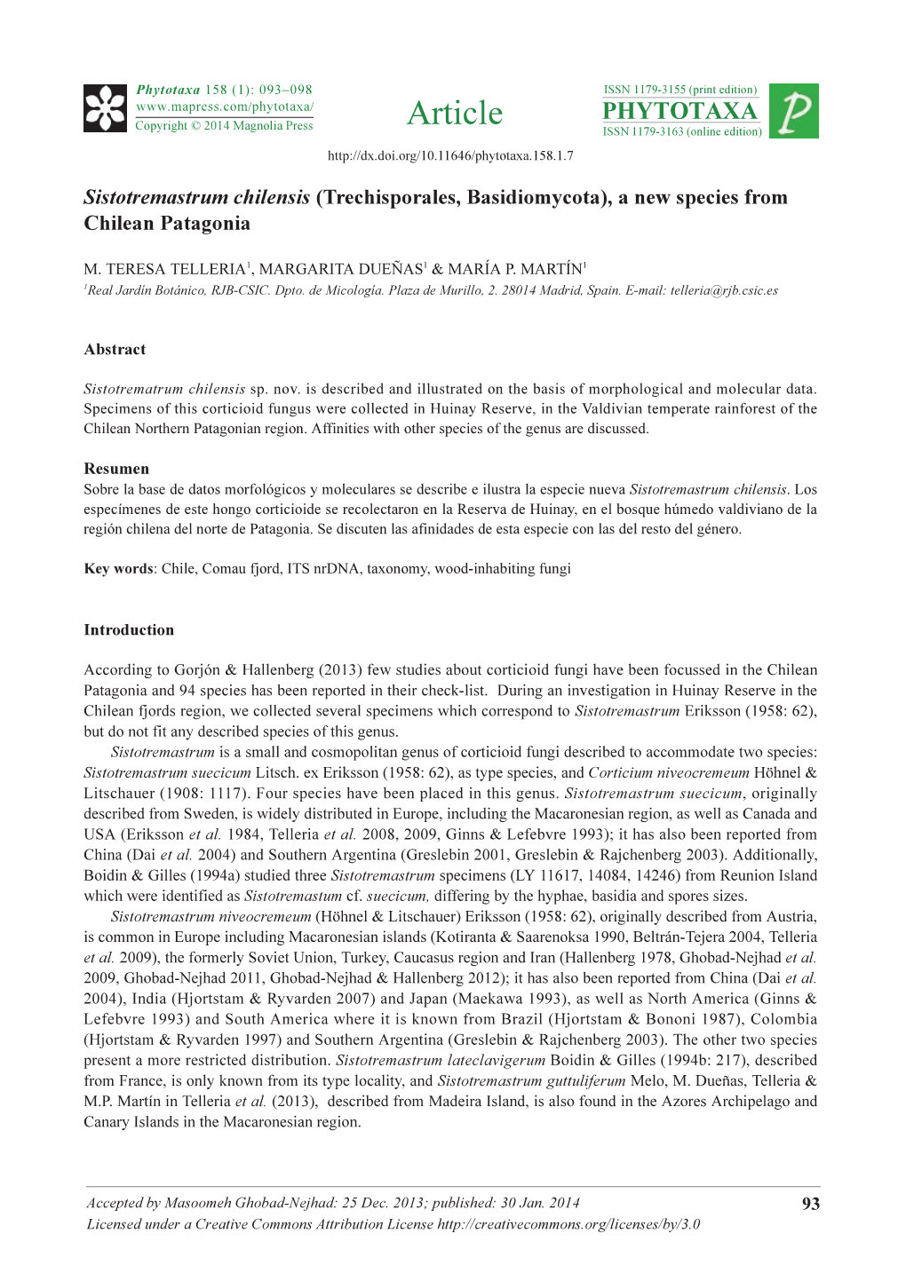Sistotremastrum Chilensis (Trechisporales, Basidiomycota), a New Species from Chilean Patagonia