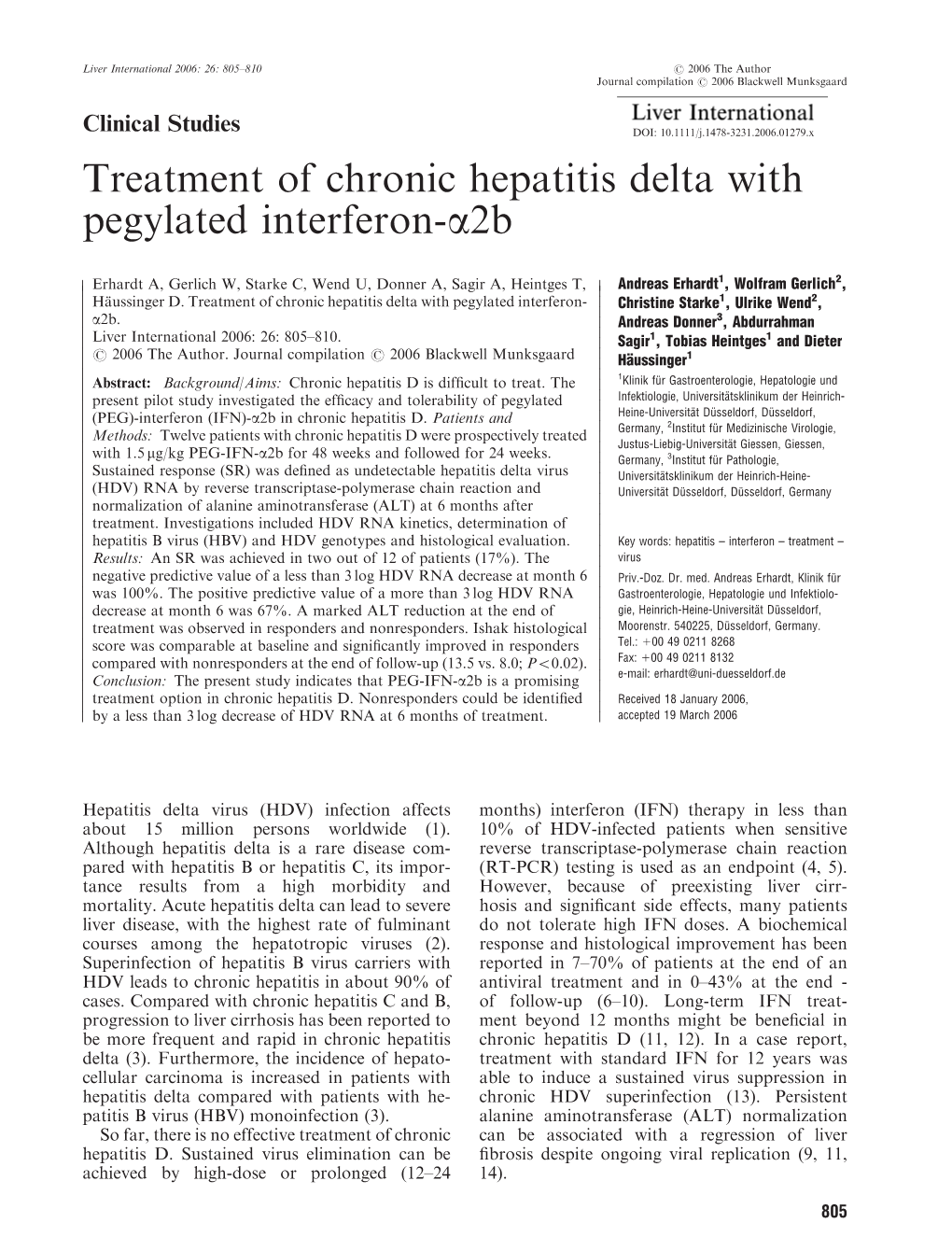 Treatment of Chronic Hepatitis Delta with Pegylated Interferon-Α2b