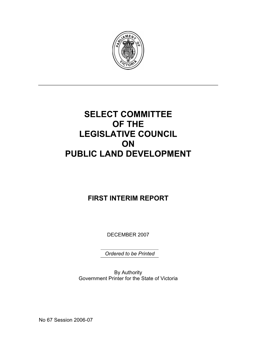 Select Committee of the Legislative Council on Public Land Development