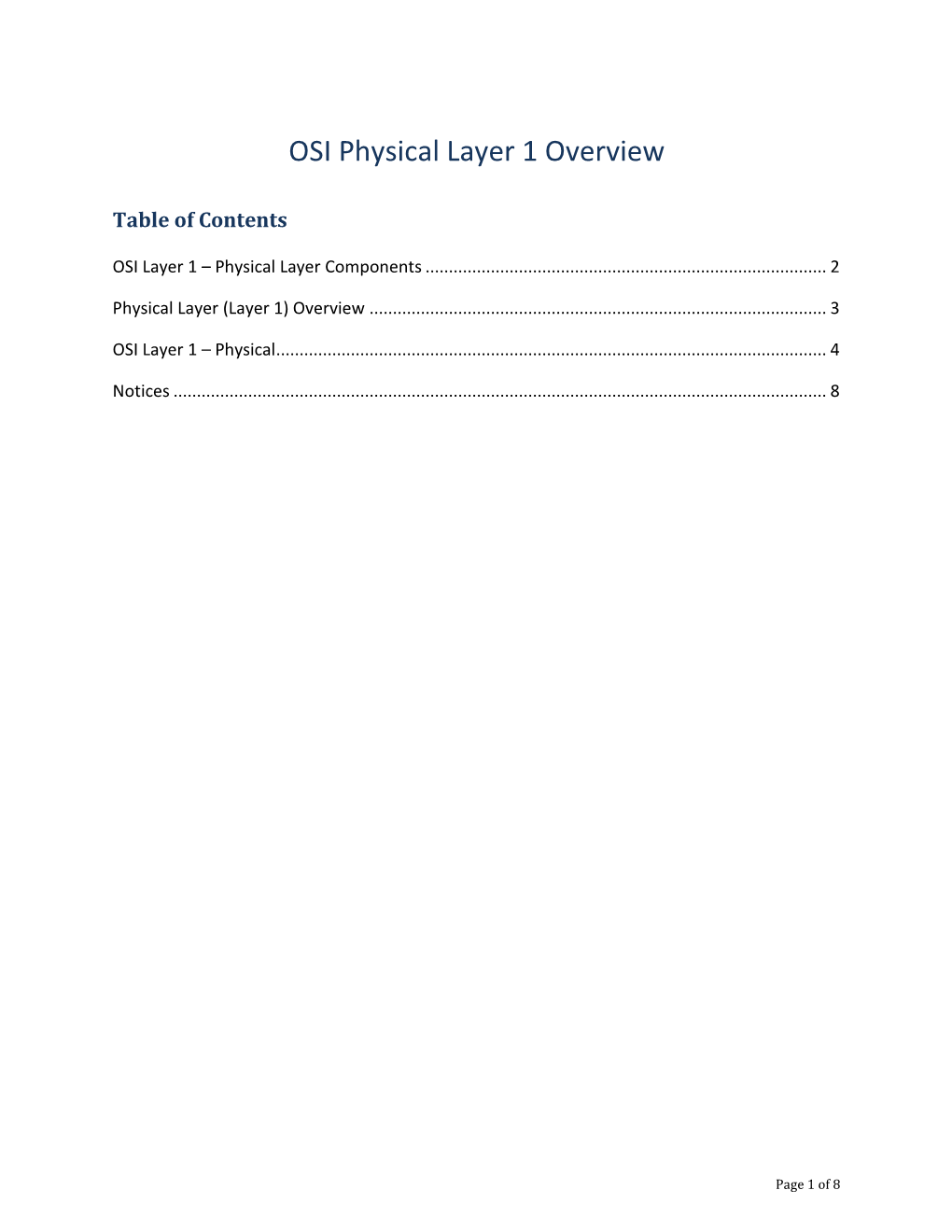 OSI Physical Layer 1 Overview