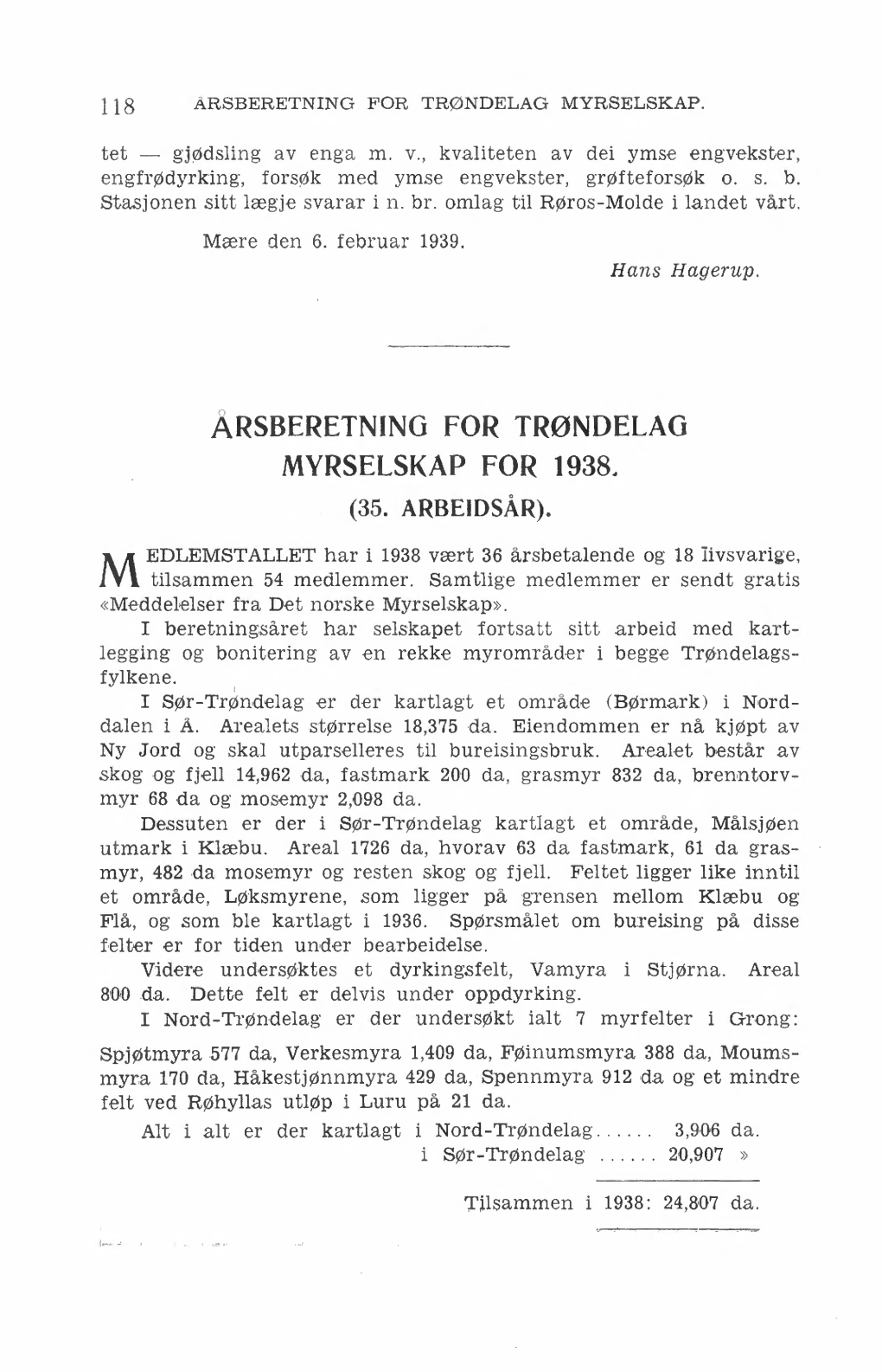 198 003 Årsberetning for Trøndelag Myrselskap for 1938.Pdf