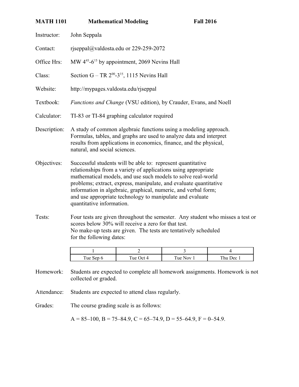 MATH 2620 C Syllabus Fall 2005