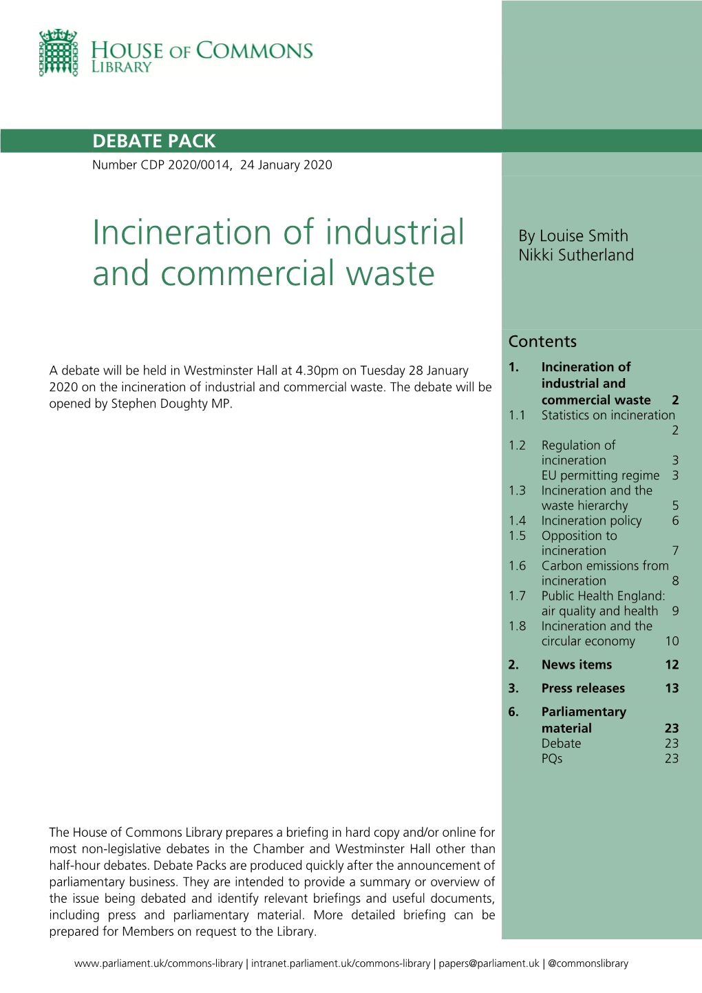 Incineration of Industrial and Commercial Waste