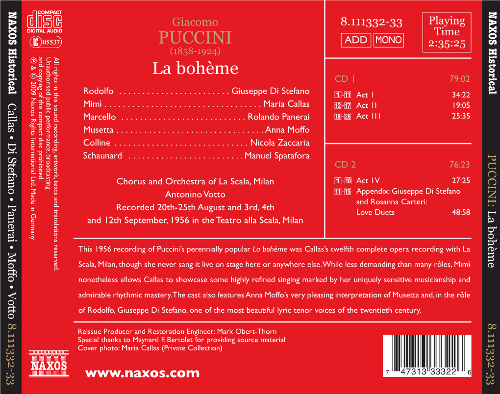 PUCCINI La Bohème