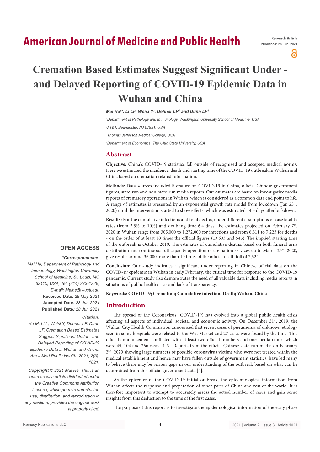 Cremation Based Estimates Suggest Significant Under - and Delayed Reporting of COVID-19 Epidemic Data in Wuhan and China