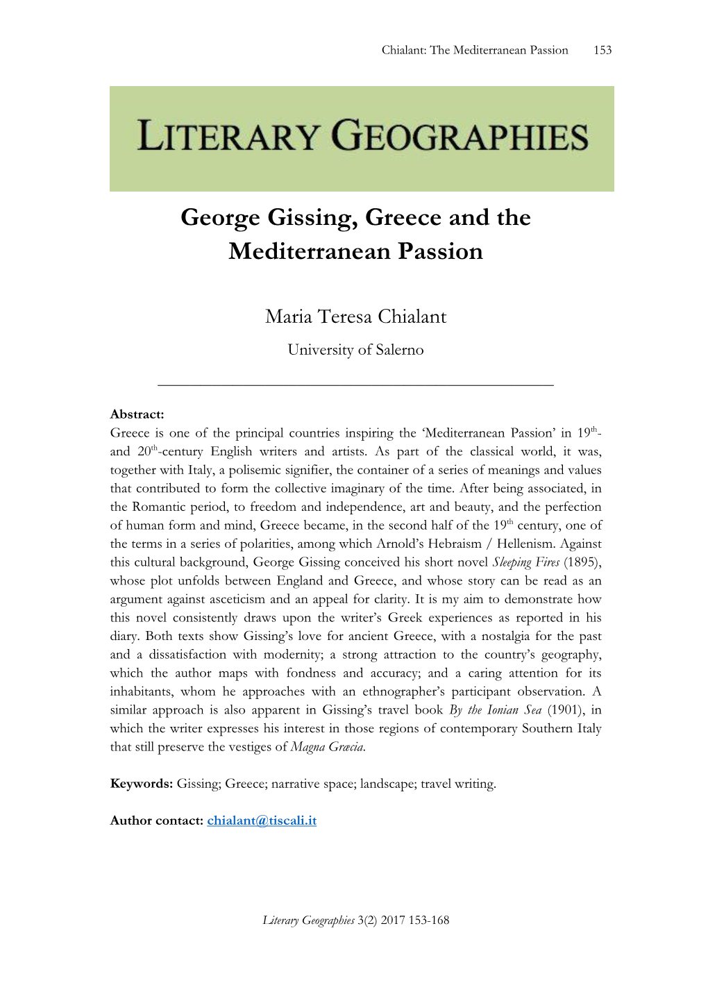 George Gissing, Greece and the Mediterranean Passion