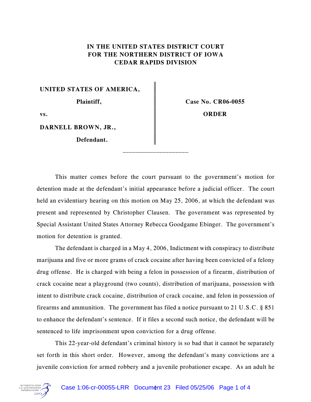 1 in the United States District Court for the Northern