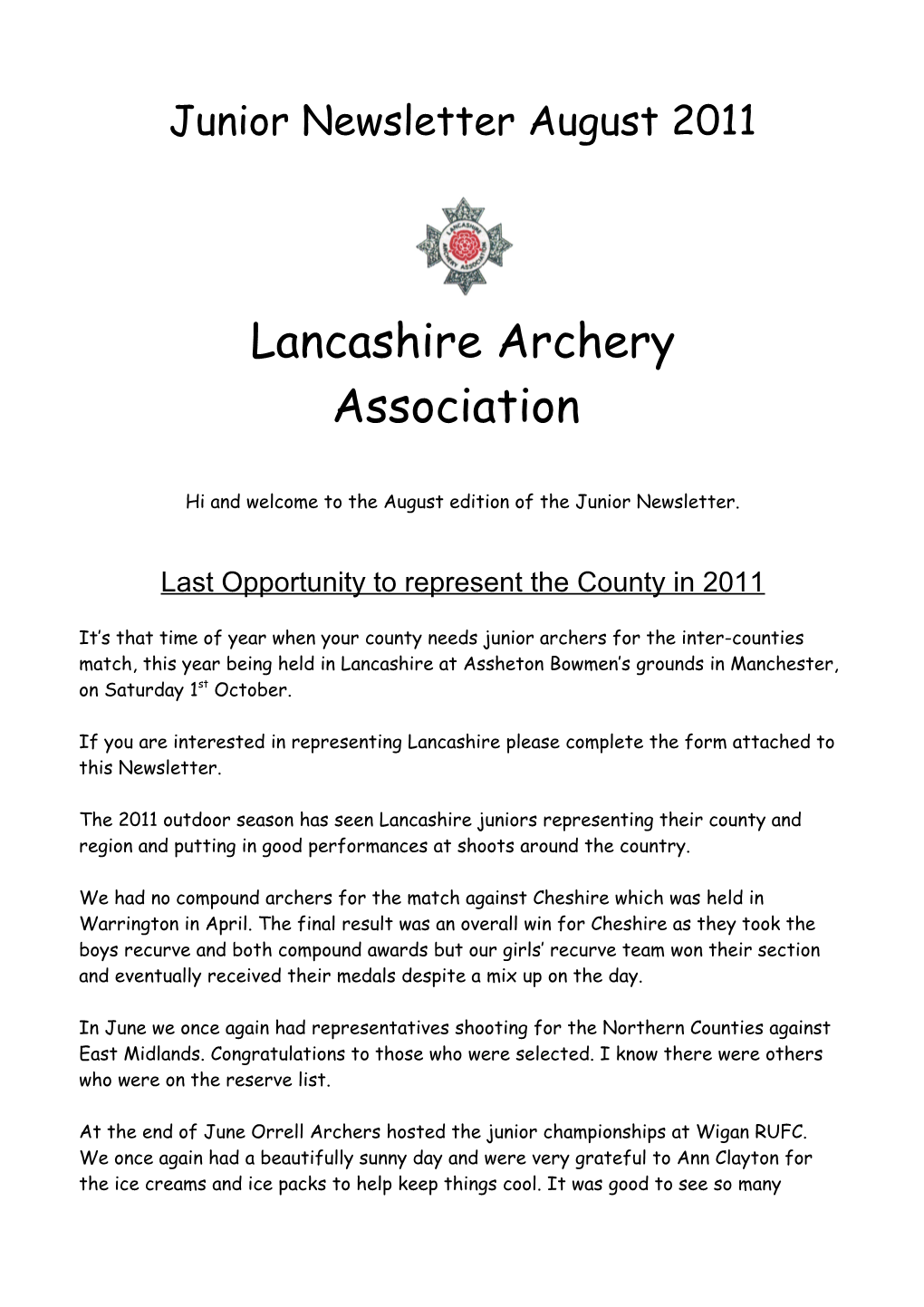 Lancashire Archery Association Junior Newsletter