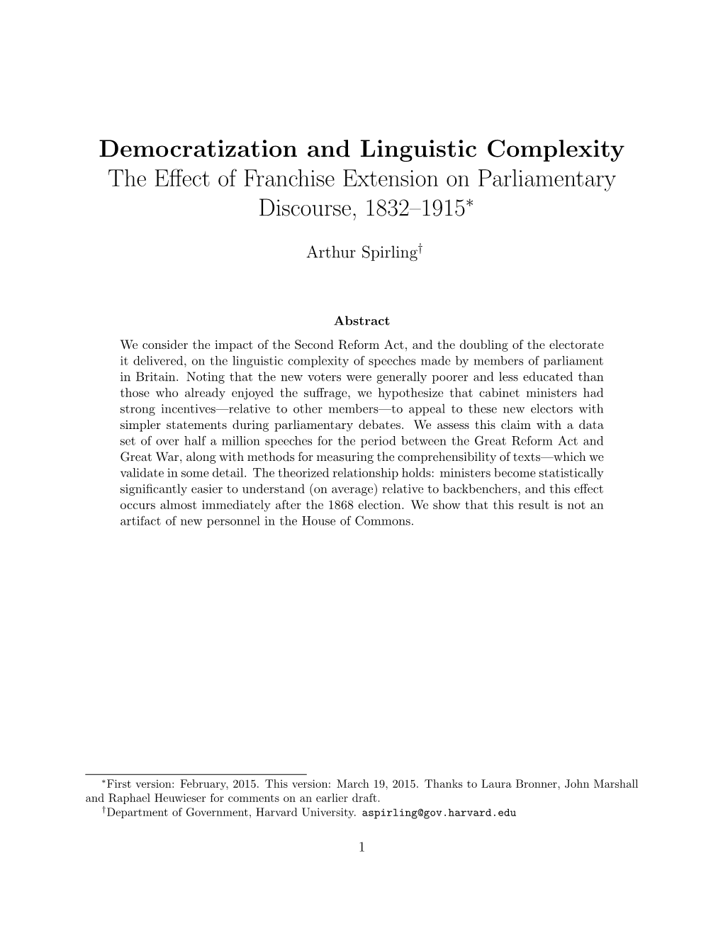 Democratization and Linguistic Complexity the Effect of Franchise