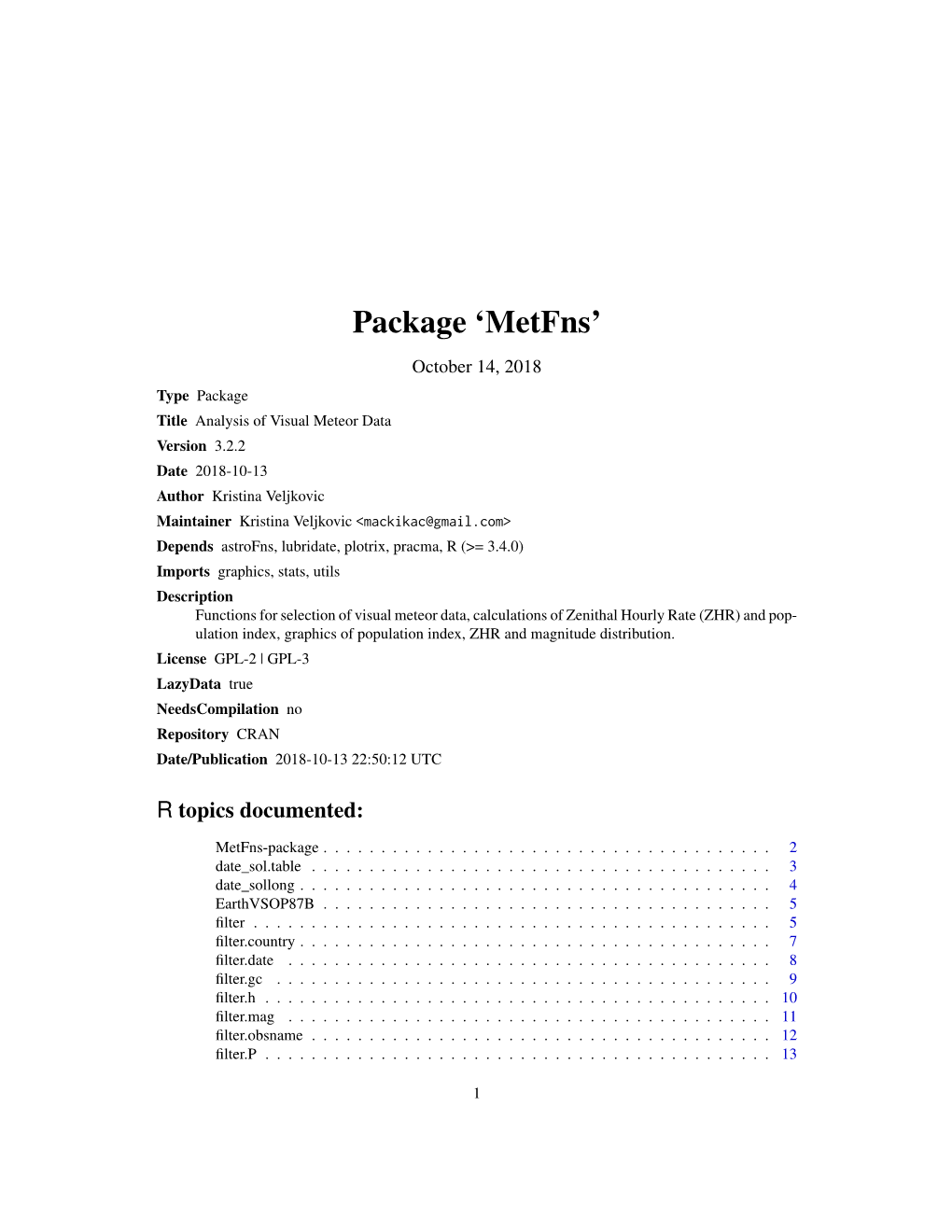 Package 'Metfns'