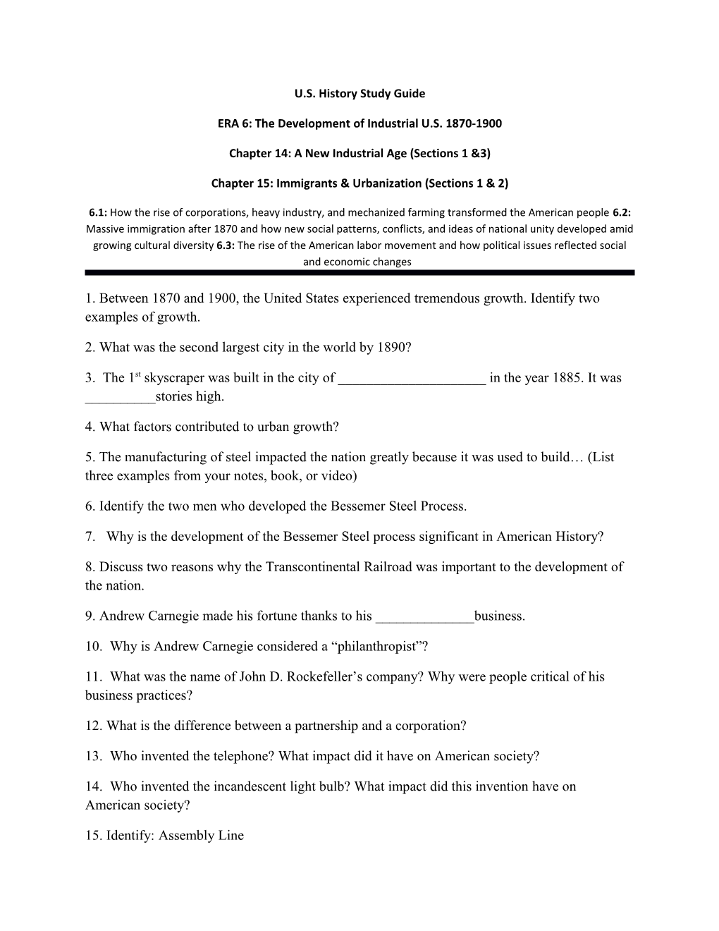 ERA 6: the Development of Industrial U.S. 1870-1900