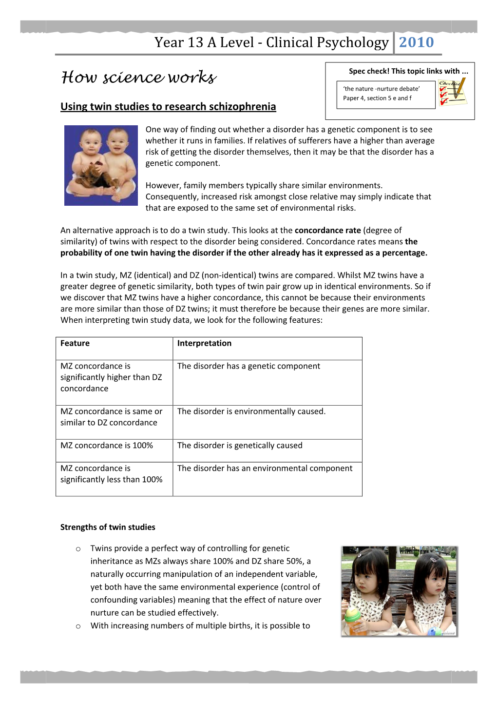 Year 13 a Level - Clinical Psychology 2010