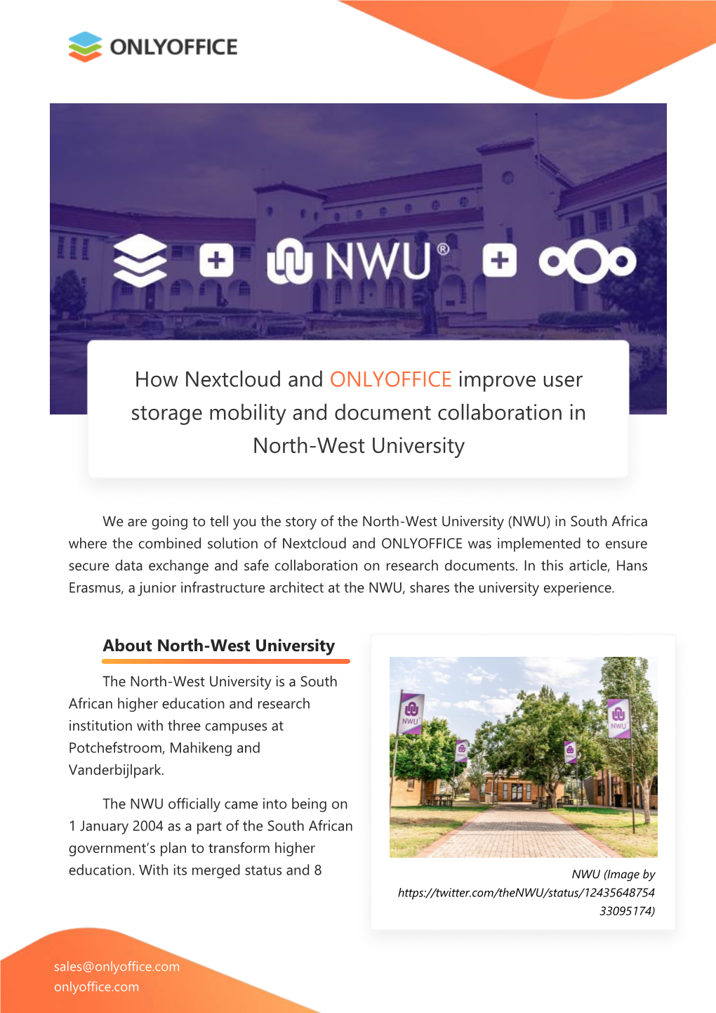 How Nextcloud and ONLYOFFICE Improve User Storage Mobility and Document Collaboration in North-West University